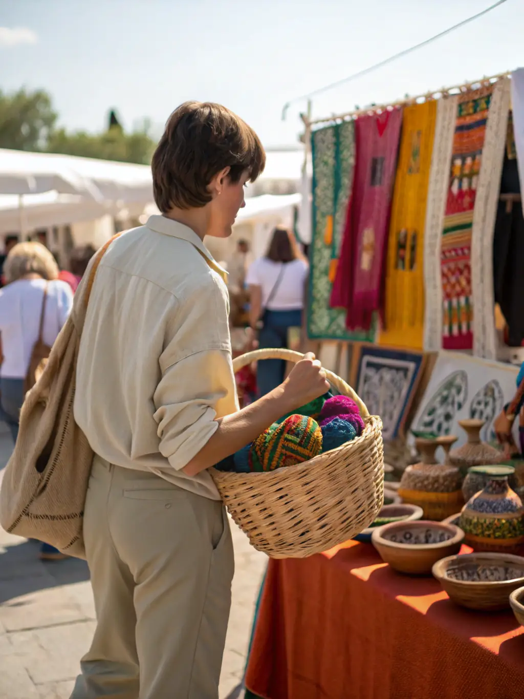A person creating and selling handmade crafts at a local market, highlighting the potential of turning hobbies into income.